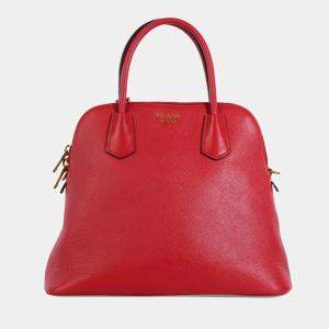 Prada Red Saffiano Leather Medium Dome Satchel Bag