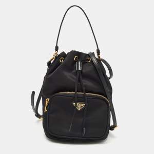 Prada Black Nylon Duet Bucket Shoulder Bag 