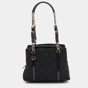 Prada Black Quilted Nylon and Leather Chain Tote
