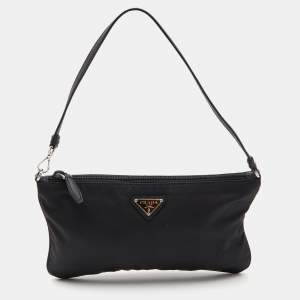 Prada Black Tessuto Nylon and Leather Wristlet Clutch Bag