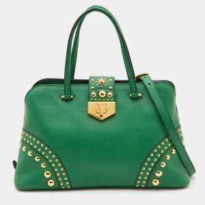 Prada Green Saffiano Leather Promenade Studded Satchel