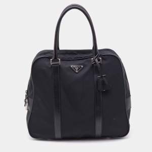 Pre Owned Prada Black Nylon and Leather Zip Satchel