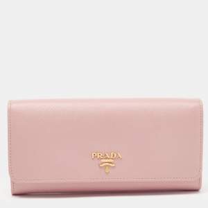 Prada Light Pink Saffiano Leather Logo Flap Continental Wallet