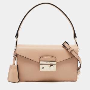 Prada Beige Saffiano Leather Mini Sound Crossbody Bag