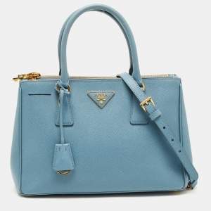 Prada Blue Saffiano Lux Leather Small Double Zip Tote