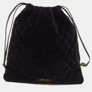 Pre Owned Prada Black Velvet Drawstring Clutch Bag