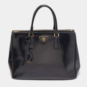 Prada Black Glossy Leather Large Galleria Double Zip Tote