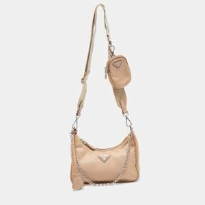 Prada Beige Saffiano Leather Re-Edition 2005 Baguette Bag