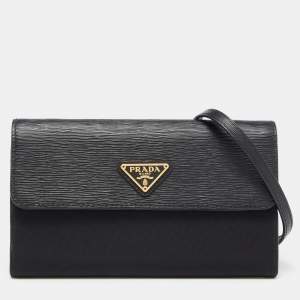 Prada Black Nylon and Leather Flap Crossbody Bag 
