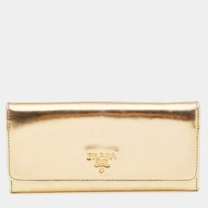 Prada Gold Patent Leather Flap Continental Wallet