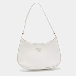 Prada White Brushed Leather Cleo Shoulder Bag