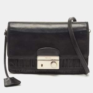 Prada Black Gaufre Leather Lock Crossbody Bag