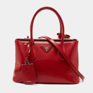 Prada Red Saffiano Patent Leather Twin Turnlock Tote