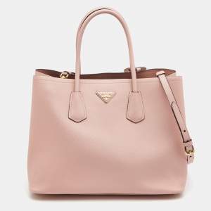 Prada Pink Saffiano Leather Medium Double Handle Tote
