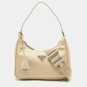 Prada Cream Nylon and Leather Re-Edition 2005 Baguette Bag