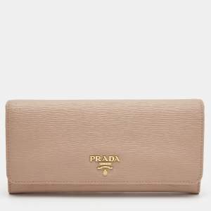 Prada Light Pink Move Leather Logo Flap Continental Wallet