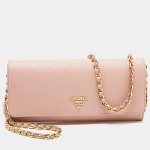 Prada Pink Saffiano Leather Wallet On Chain