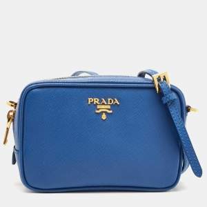 Prada Blue Saffiano Lux Leather Mini Camera Crossbody Bag