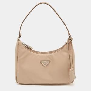 Prada Beige Tessuto Nylon Mini Re-Edition 2005 Baguette Bag