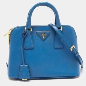 Prada Blue Saffiano Lux Leather Small Promenade Bag