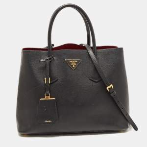 Prada Black Saffiano Cuir Leather Medium Double Handle Tote