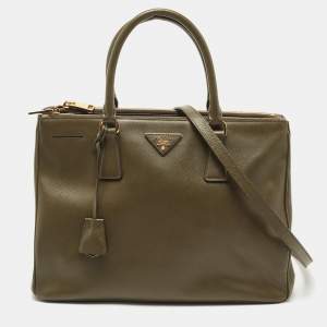Prada Olive Green Saffiano Leather Medium Double Zip Tote
