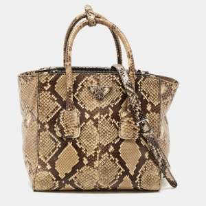 Prada Beige Python Small Double Pocket Tote