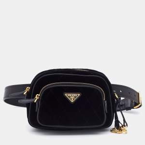 Prada Black Quilted Velvet and Leather Corsaire Belt Bag  