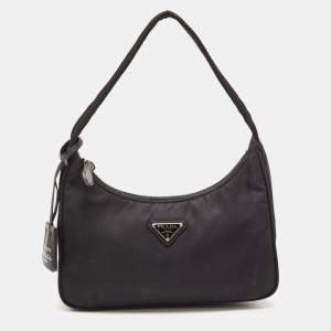 Prada Black Tessuto Nylon Re-Edition 2000 Baguette Bag