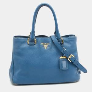 Pre Owned Prada Blue Vitello Daino Leather Medium Tote