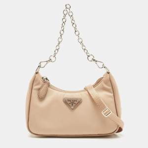 Prada Beige Nylon and Saffiano Leather Mini Re Edition Crossbody Bag