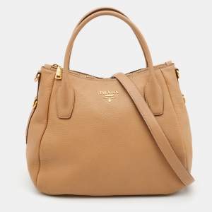 Pre Owned Prada Biege Vitello Daino Leather Sacca 2 Manici Hobo