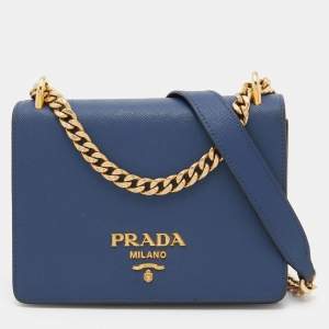 Prada Navy Blue Saffiano Lux Leather Pattina Shoulder Bag