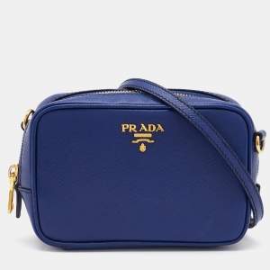 Prada Blue Saffiano Lux Leather Mini Camera Crossbody Bag