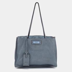 Pre Owned Prada Light Blue Leather Etiquette Tote