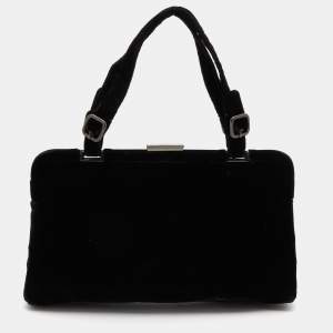 Pre Owned Prada Black Velvet Frame Satchel