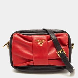 Prada Black/Red Leather Bow Zipper Crossbody Bag