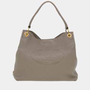 Prada Grey Leather Vitello Phenix Tote Bag 
