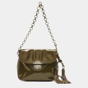 Prada Olive Green Patent Leather Flap Chain Shoulder Bag