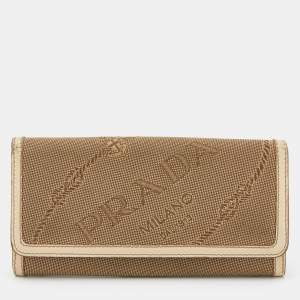 Prada Beige Jacquard Logo Canvas and Leather Flap Continental Wallet