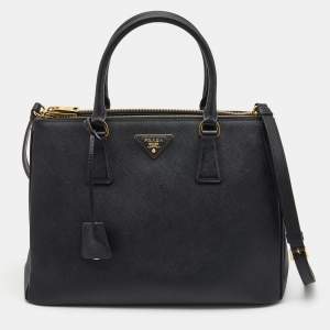 Prada Black Saffiano Leather Medium Galleria Double Zip Tote