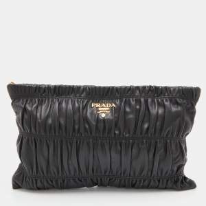 Prada Black Nappa Gauffre Leather Clutch