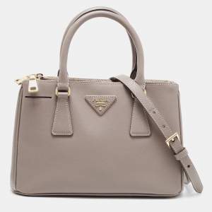 Prada Grey Saffiano Lux Leather Mini Double Zip Tote