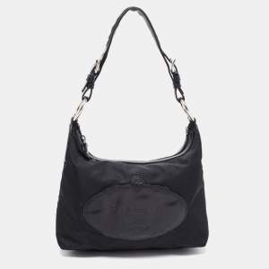 Prada Black Nylon and Leather Logo Shoulder Bag
