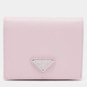 Prada Light Pink Saffiano Metal Leather Bifold Compact Wallet