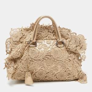 Prada Gold Lace Pizzo S Bowler Bag