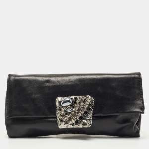 Prada Black Leather Vitello Mordo Flap Clutch