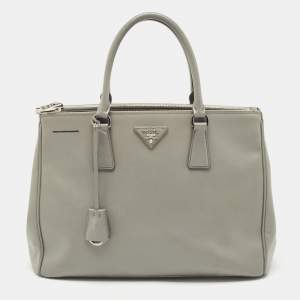 Prada Grey Saffiano Lux Leather Medium Double Zip Tote