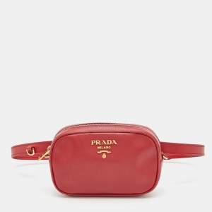 Prada Red Saffiano Lux Leather Convertible Chain Belt Bag