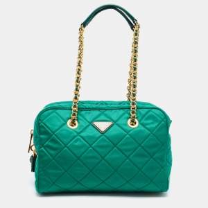 Prada Green Quilted Nylon Chain Bauletto Bag